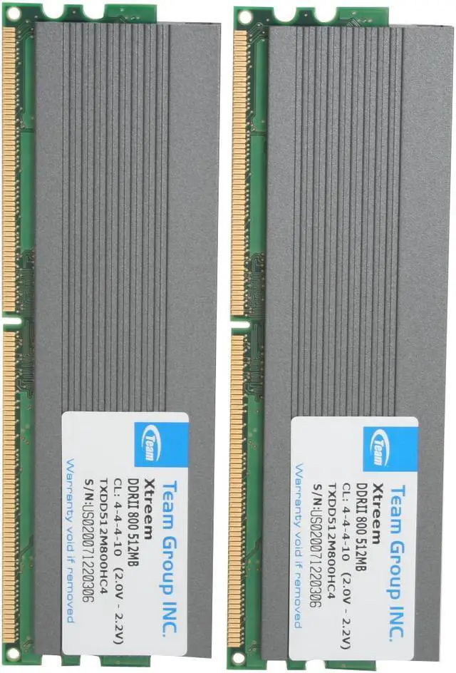 Alt view image 2 of 3 - Team Xtreem 1GB (2 x 512MB) DDR2 800 (PC2 6400) Dual Channel Kit Desktop Memory Model TXDD1024M800HC4DC-D