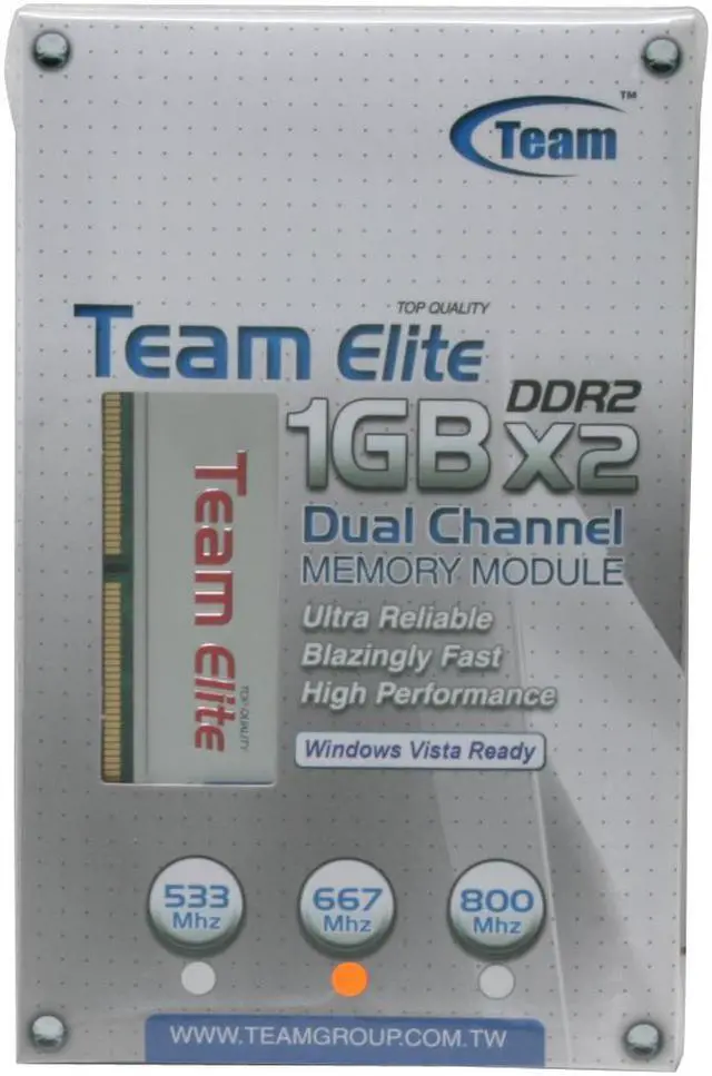 Main image of Team Elite 2GB (2 x 1GB) DDR2 667 (PC2 5300) Dual Channel Kit Desktop Memory Model TEDD2048M667HC5DC