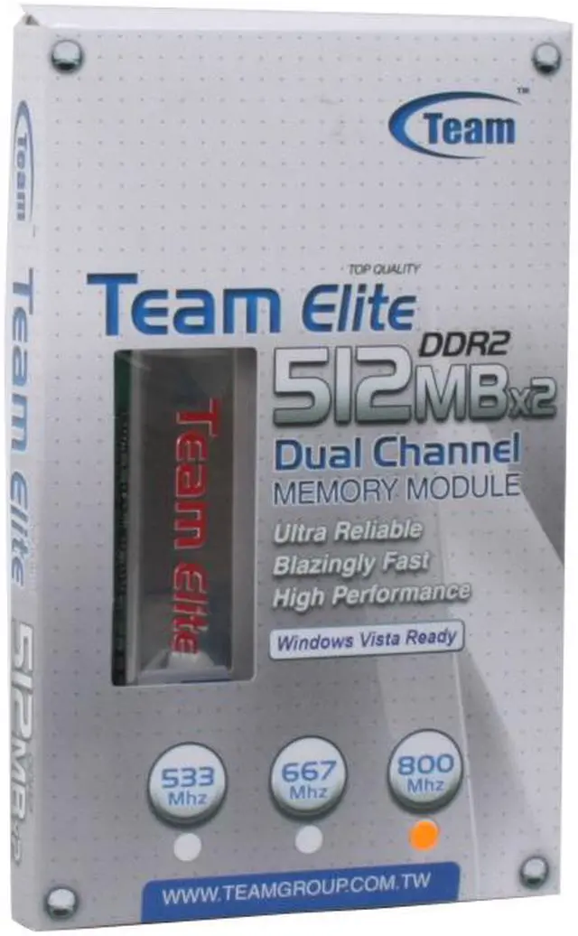 Alt view image 2 of 2 - Team Elite 1GB (2 x 512MB) DDR2 800 (PC2 6400) Dual Channel Kit Desktop Memory Model TEDD1024M800HC5DC