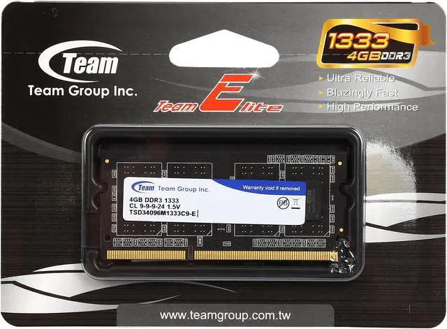 Alt view image 3 of 3 - Team Elite 4GB 204-Pin DDR3 SO-DIMM DDR3 1333 (PC3 10600) Laptop Memory Model TSD34096M1333C9-E