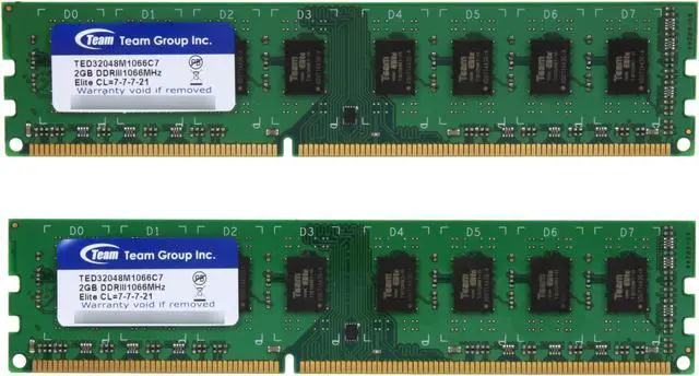 Main image of Team Elite 4GB (2 x 2GB) DDR3 1066 (PC3 8500) Desktop Memory Model TED34096M1066C7DC
