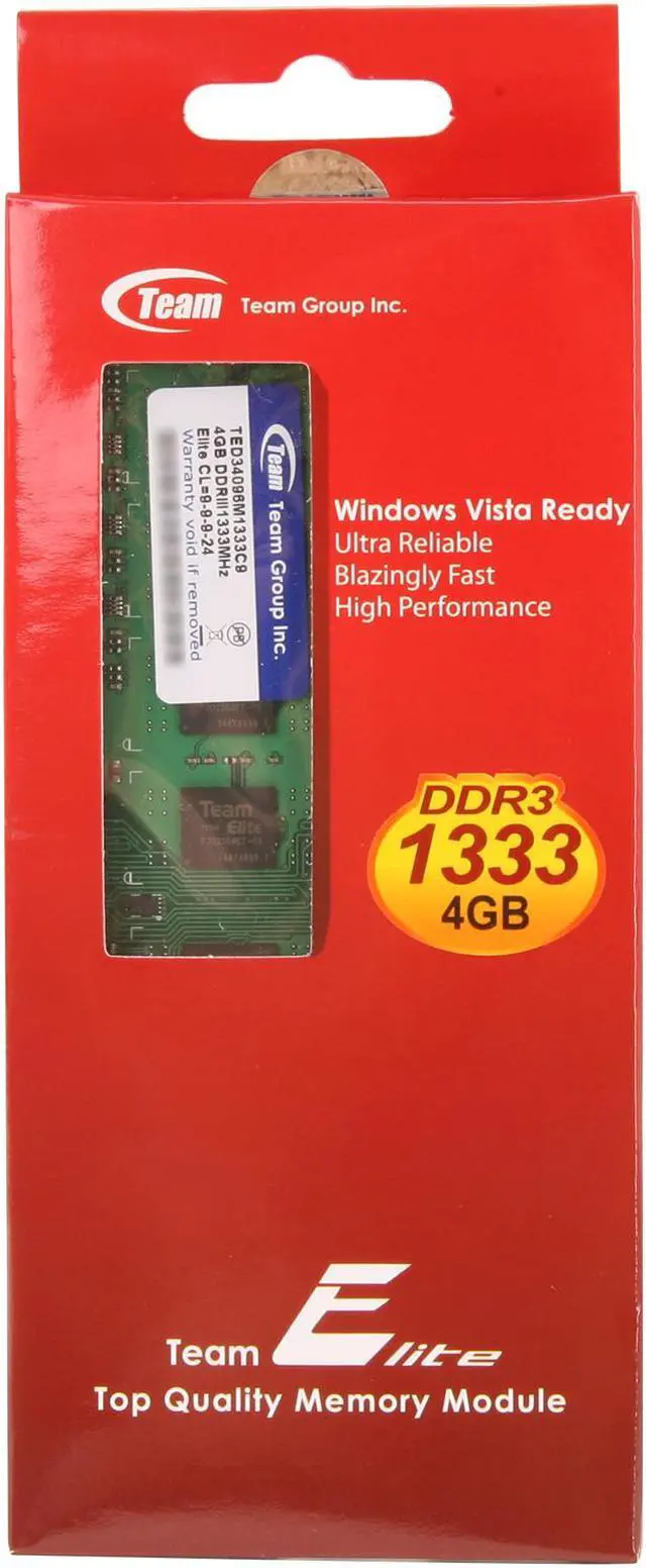 Alt view image 3 of 3 - Team Elite 4GB DDR3 1333 (PC3 10600) Desktop Memory Model TED34096M1333C9