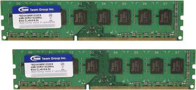 Main image of Team Elite 8GB (2 x 4GB) DDR3 1333 (PC3 10600) Desktop Memory Model TED38192M1333C9DC