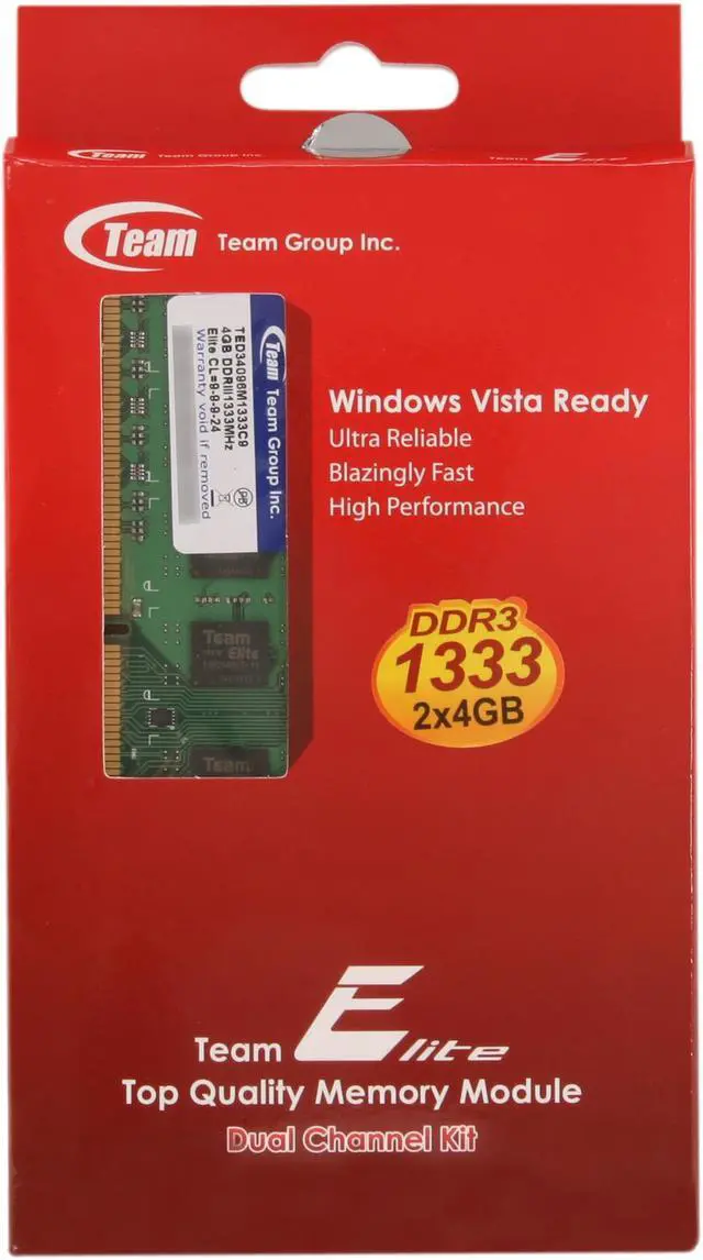 Alt view image 3 of 3 - Team Elite 8GB (2 x 4GB) DDR3 1333 (PC3 10600) Desktop Memory Model TED38192M1333C9DC
