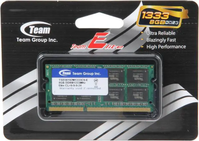 Alt view image 3 of 3 - Team 8GB 204-Pin DDR3 SO-DIMM DDR3 1333 Laptop Memory Model TSD38192M1333C9-E