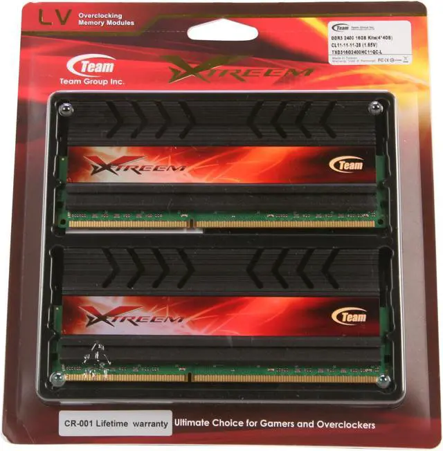 Alt view image 3 of 3 - Team 16GB (4 x 4GB) DDR3 2400 (PC3 19200) Desktop Memory Model TXD316G2400HC11QC-L