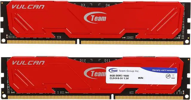 Alt view image 2 of 3 - Team Vulcan 16GB (2 x 8GB) DDR3 1600 (PC3 12800) Desktop Memory Model TXD316G1600HC9DC-V
