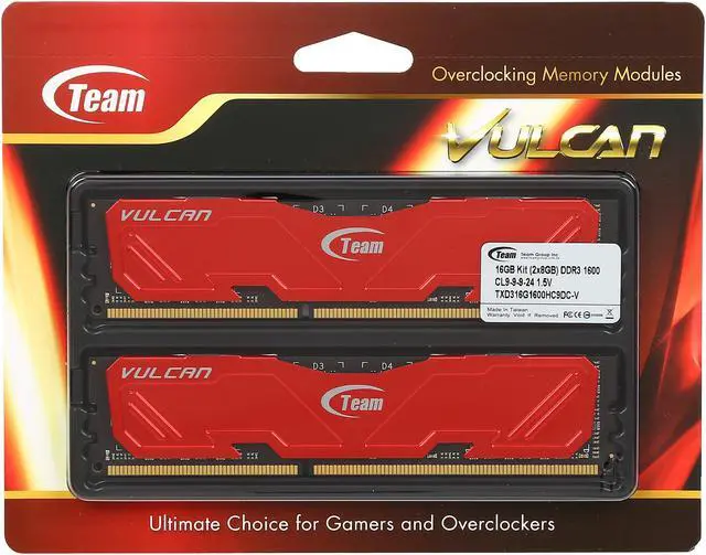 Alt view image 3 of 3 - Team Vulcan 16GB (2 x 8GB) DDR3 1600 (PC3 12800) Desktop Memory Model TXD316G1600HC9DC-V