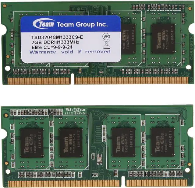 Alt view image 2 of 3 - Team 4GB (2 x 2GB) 204-Pin DDR3 SO-DIMM DDR3 1333 Laptop Memory Model TSD34096M1333C9DC-E