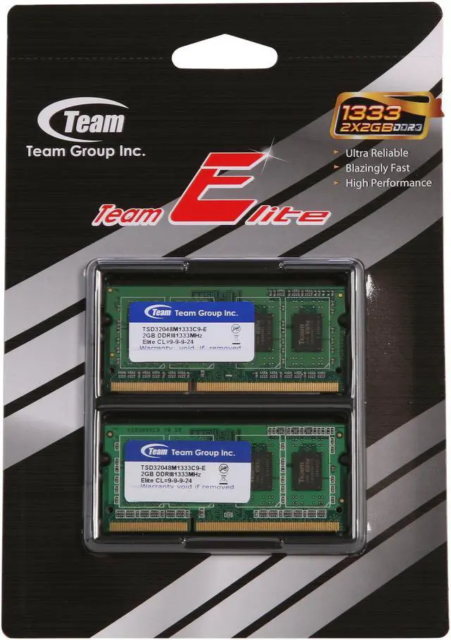 Alt view image 3 of 3 - Team 4GB (2 x 2GB) 204-Pin DDR3 SO-DIMM DDR3 1333 Laptop Memory Model TSD34096M1333C9DC-E