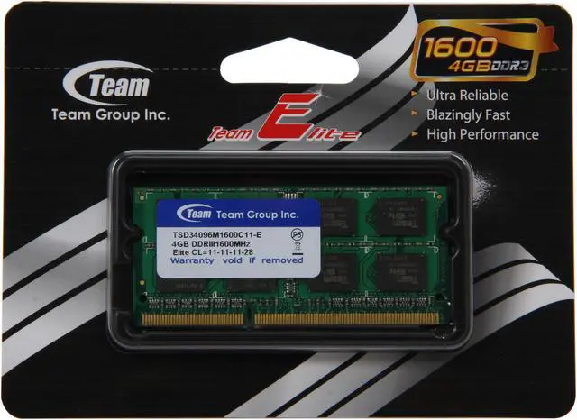 Alt view image 3 of 3 - Team 4GB 204-Pin DDR3 SO-DIMM DDR3 1600 Laptop Memory Model TSD34096M1600C11-E