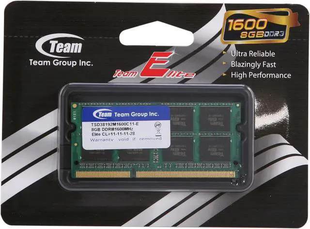 Alt view image 3 of 3 - Team 8GB 204-Pin DDR3 SO-DIMM DDR3 1600 Laptop Memory Model TSD38192M1600C11-E