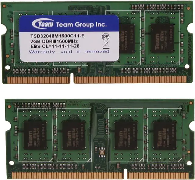 Alt view image 2 of 3 - Team 4GB (2 x 2GB) 204-Pin DDR3 SO-DIMM DDR3 1600 Laptop Memory Model TSD34096M1600C11DC-E