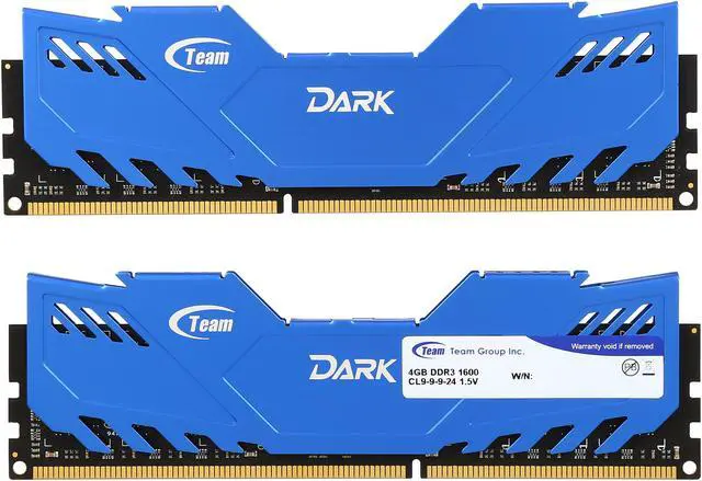 Alt view image 2 of 3 - Team Dark Series 8GB (2 x 4GB) DDR3 1600 (PC3 12800) Desktop Memory (Blue Heat Spreader) Model TDBD38G1600HC9DC01
