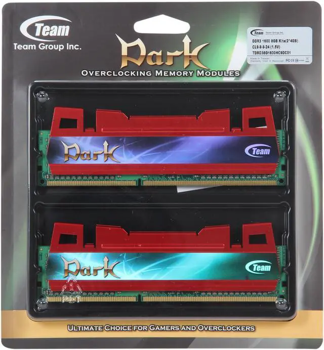 Alt view image 3 of 3 - Team Dark Series 8GB (2 x 4GB) DDR3 1600 (PC3 12800) Desktop Memory (Red Heat Spreader) Model TDRD38G1600HC9DC01