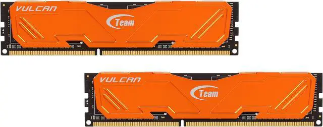 Main image of Team Vulcan 16GB (2 x 8GB) DDR3 1600 (PC3 12800) Desktop Memory (Orange Heat Spreader) Model TLAD316G1600HC10ADC01