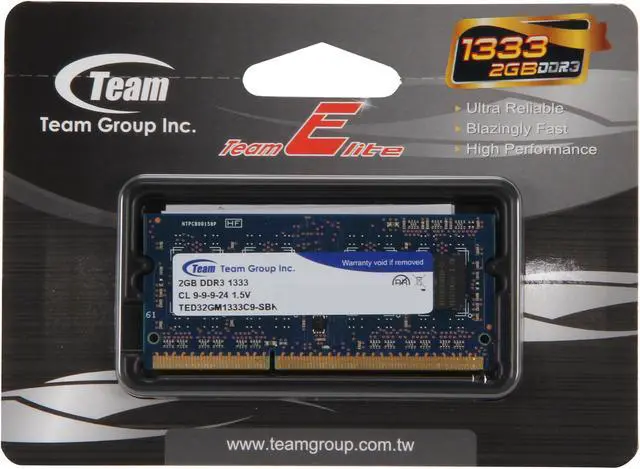 Alt view image 3 of 3 - Team Elite 2GB 204-Pin DDR3 SO-DIMM DDR3 1333 (PC3 10600) Laptop Memory Model TED32GM1333C9-S01