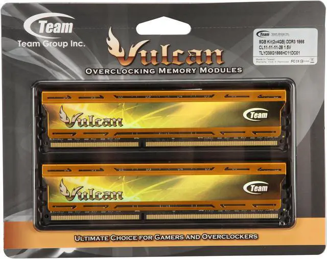 Alt view image 3 of 3 - Team Vulcan 8GB (2 x 4GB) DDR3 1866 (PC3 14900) Desktop Memory Model TLYD38G1866HC11DC01