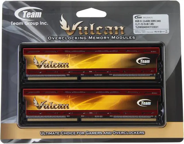 Alt view image 3 of 3 - Team Vulcan 8GB (2 x 4GB) DDR3 2400 (PC3 19200) Desktop Memory Model TLD38G2400HC11CDC01