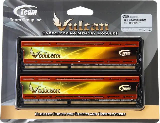 Alt view image 3 of 3 - Team Vulcan 8GB (2 x 4GB) DDR3 2400 (PC3 19200) Desktop Memory Model TLAD38G2400HC11DC01