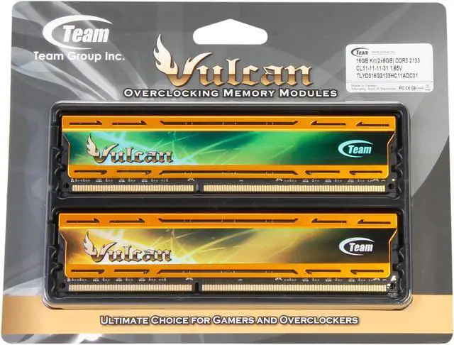 Alt view image 3 of 3 - Team Vulcan GOLD 16GB (2 x 8GB) DDR3 2133 (PC3 17000) Desktop Memory Model TLYD316G2133HC11ADC01