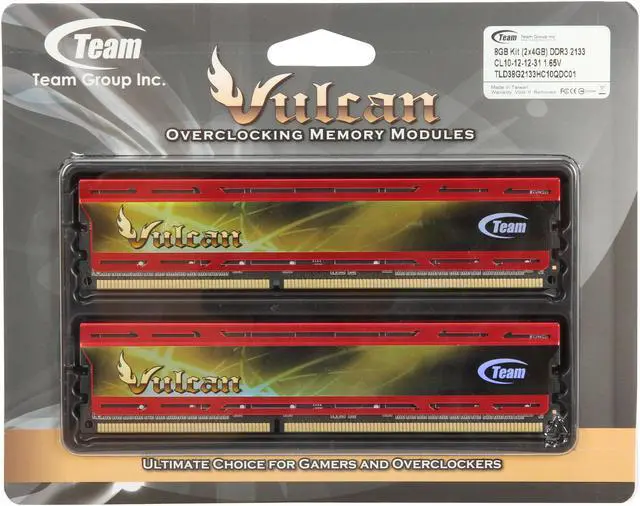 Alt view image 3 of 3 - Team Vulcan 8GB (2 x 4GB) DDR3 2133 (PC3 17000) Desktop Memory Model TLD38G2133HC10QDC01