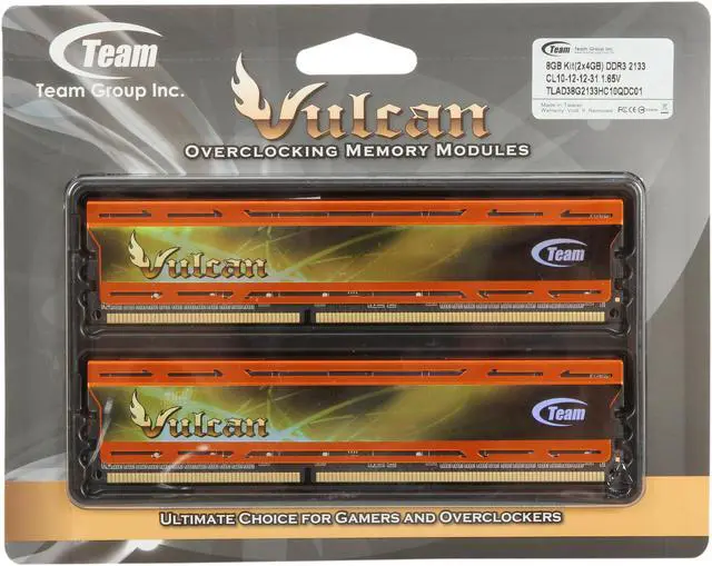Alt view image 3 of 3 - Team Vulcan 8GB (2 x 4GB) DDR3 2133 (PC3 17000) Desktop Memory Model TLAD38G2133HC10QDC01