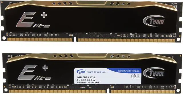 Alt view image 2 of 3 - Team Elite Plus 8GB (2 x 4GB) DDR3 1333 (PC3 10600) Desktop Memory Model TPD38G1333C9DC01
