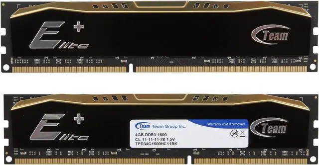 Alt view image 2 of 3 - Team Elite Plus 8GB (2 x 4GB) DDR3 1600 (PC3 12800) Desktop Memory Model TPD38G1600C11DC01