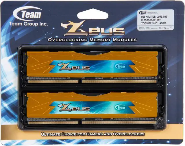 Alt view image 4 of 4 - Team Zeus Yellow 8GB (2 x 4GB) DDR3 2133 (PC3 17000) Desktop Memory Model TZYD38G2133HC11ADC01