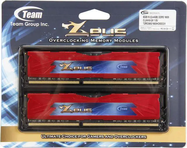 Alt view image 4 of 4 - Team Zeus Red 8GB (2 x 4GB) DDR3 1600 (PC3 12800) Desktop Memory Model TZRD38G1600HC9DC01