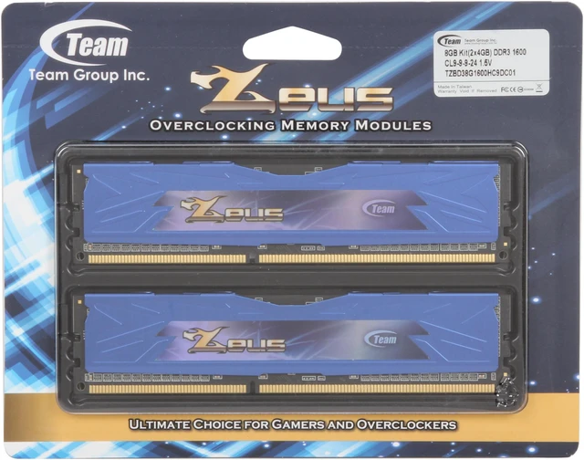 Alt view image 3 of 3 - Team Zeus Blue 8GB (2 x 4GB) DDR3 1600 (PC3 12800) Desktop Memory Model TZBD38G1600HC9DC01
