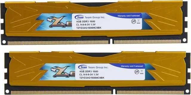 Alt view image 2 of 4 - Team Zeus Yellow 8GB (2 x 4GB) DDR3 1600 (PC3 12800) Desktop Memory Model TZYD38G1600HC9DC01