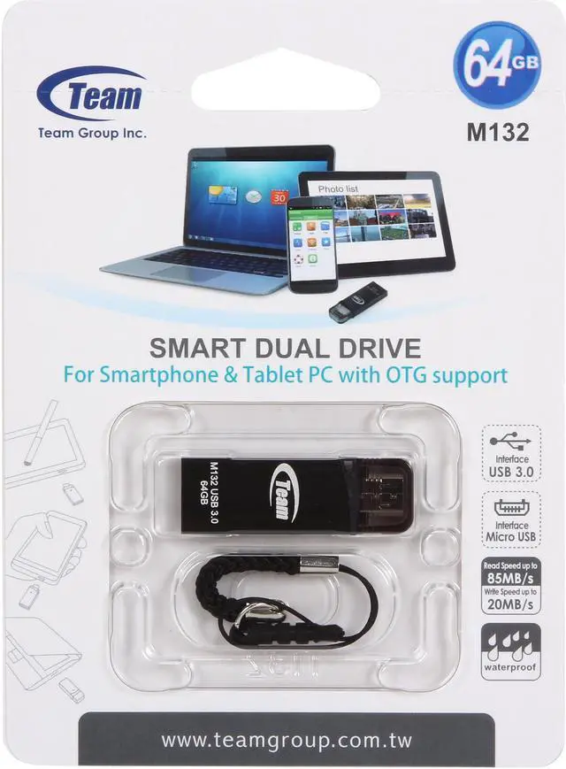Alt view image 6 of 6 - Team M132 64GB USB 3.0 Flash Drive With OTG Support TM13264GB01