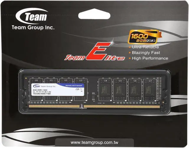 Alt view image 3 of 3 - Team Elite 8GB DDR3 1600 (PC3 12800) Desktop Memory Model TED38G1600C1101