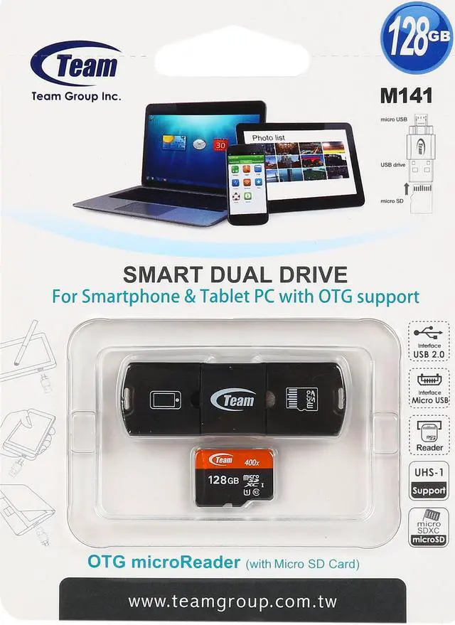 Alt view image 6 of 6 - Team 128GB microSDXC Flash Card with OTG/USB reader Model TUSDX128GUHS36