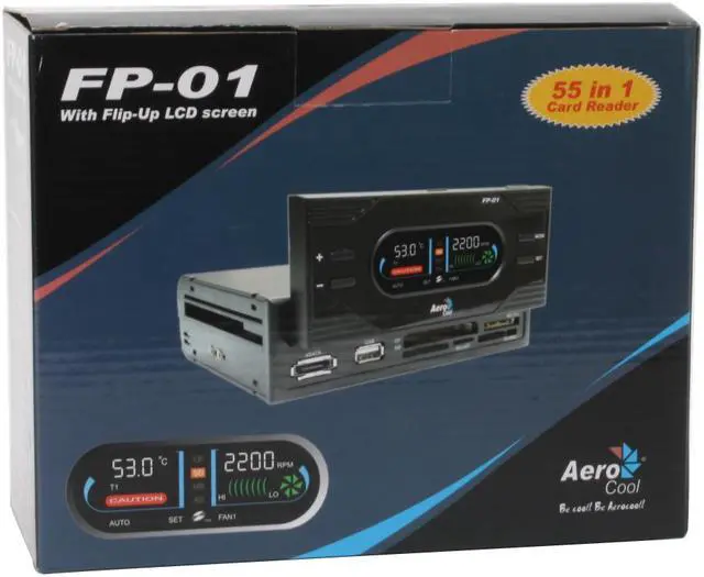 Alt view image 6 of 6 - AeroCool FP-01 55-in-1 Card Reader w/Flip-up LCD Screen