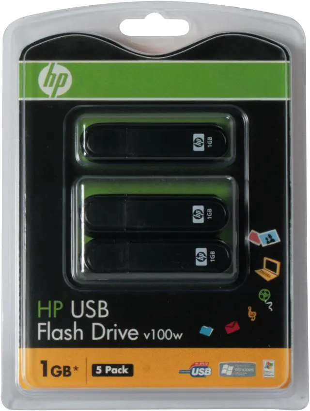 Main image of HP 5GB (1GB x 5) Flash Drive (USB2.0 Portable) 5 Pack P-FD1GBX5-HPV100W-FS
