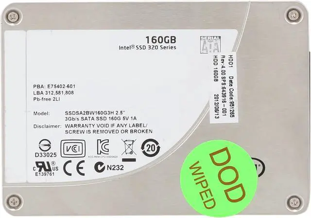 Alt view image 2 of 5 - HP 652185-002 INTEL SSDSA2BW160G3H  2.5" 160GB  3Gbps  SSD SATA