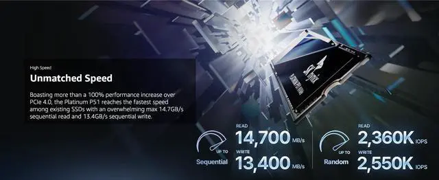 Alt view image 4 of 8 - SK hynix Platinum P51 2TB PCIe Gen5 NVMe M.2 2280 Internal SSD I Up to 14,700 MB/s Read, 13,400 MB/s Write I Powered by 238-Layer NAND Flash