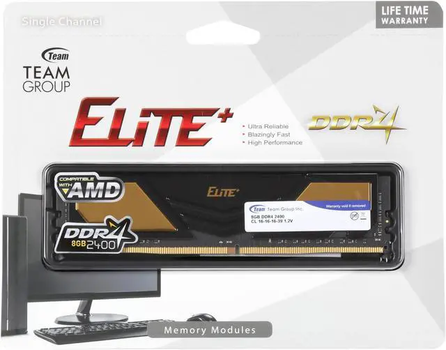 Alt view image 3 of 3 - Team Elite Plus 8GB DDR4 2400 (PC4 19200) Desktop Memory Model TPD48G2400HC1602