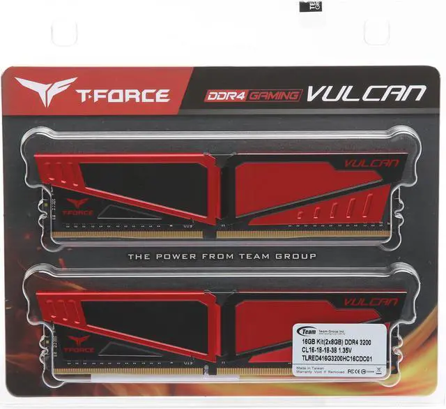 Alt view image 3 of 3 - Team T-Force Vulcan 16GB (2 x 8GB) DDR4 3200 (PC4 25600) Desktop Memory Model TLRED416G3200HC16CDC01