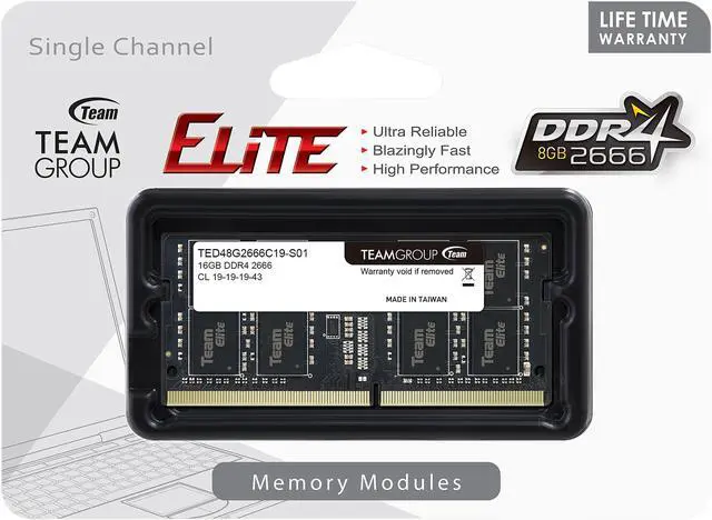 Alt view image 2 of 2 - Team Elite 8GB 260-Pin DDR4 SO-DIMM DDR4 2666 (PC4 21300) Laptop Memory Model TED48G2666C19-S01