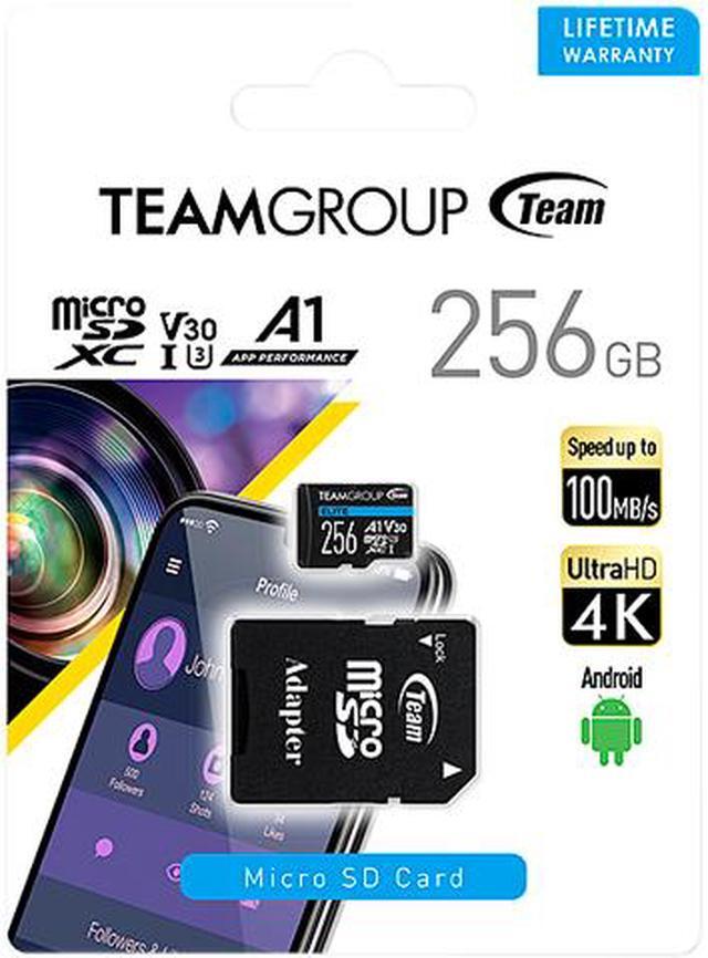 Alt view image 4 of 4 - Team Group 256GB Elite microSDXC UHS-I U3, V30, A1, 4K UHD Micro SD Card with SD Adapter, Speed Up to 100MB/s (TEAUSDX256GIV30A103)