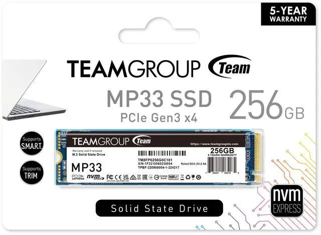 Alt view image 4 of 4 - Team Group MP33 M.2 2280 256GB PCIe 3.0 x4 with NVMe 1.3 3D NAND Internal Solid State Drive (SSD) TM8FP6256G0C101