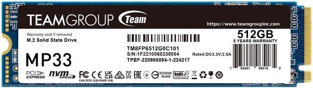 Main image of Team Group MP33 M.2 2280 512GB PCIe 3.0 x4 with NVMe 1.3 3D NAND Internal Solid State Drive (SSD) TM8FP6512G0C101