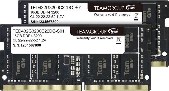 Team Elite 32GB (2 x 16GB) 260-Pin DDR4 SO-DIMM DDR4 3200 (PC4 25600)  Laptop Memory Model TED432G3200C22DC-S01 