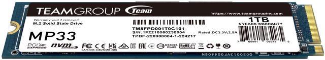 Alt view image 2 of 4 - Team Group MP33 PRO M.2 2280 1TB PCIe 3.0 x4 with NVMe 1.3 3D NAND Internal Solid State Drive (SSD) TM8FPD001T0C101