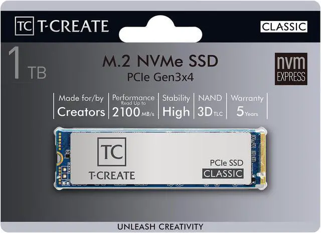 Alt view image 4 of 4 - Team Group T-CREATE CLASSIC M.2 2280 1TB PCIe Gen3x4 with NVMe 1.3 3D TLC Internal Solid State Drive (SSD) TM8FPE001T0C611