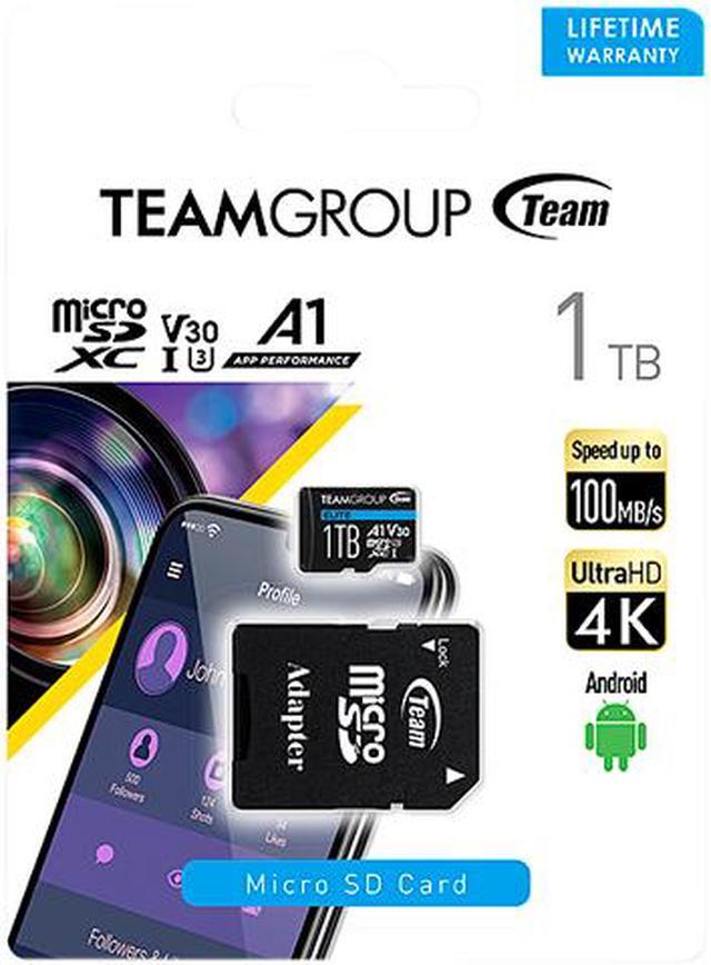 Alt view image 4 of 4 - Team Group 1TB Elite microSDXC UHS-I U3, V30, A1, 4K UHD Micro SD Card with SD Adapter, Speed Up to 100MB/s (TEAUSDX1TIV30A103)
